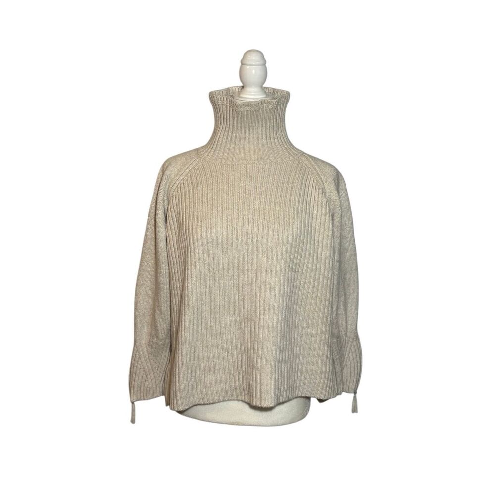 WRAP London cream ribbed high turtleneck wool/cotton blend chunky sweater - 8